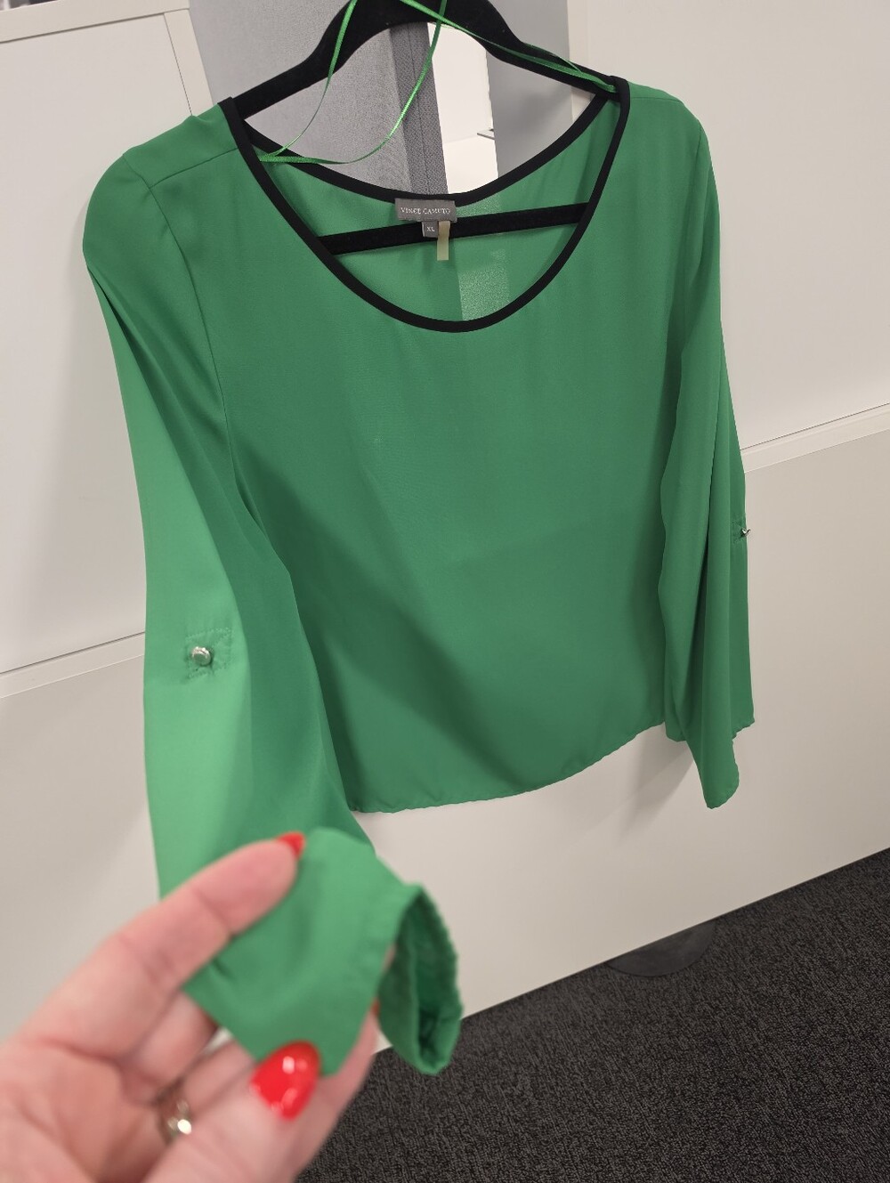 Vince Camuto Emerald Green Blouse with Black Trim XL